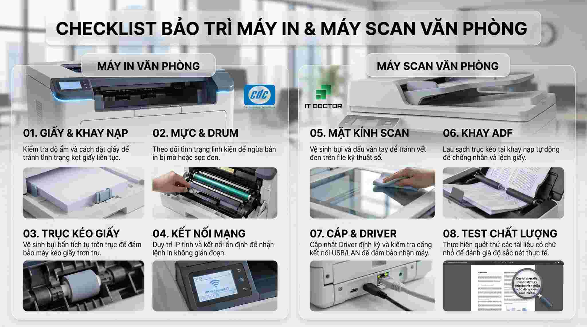 Checklist bảo trì máy in và máy scan văn phòng