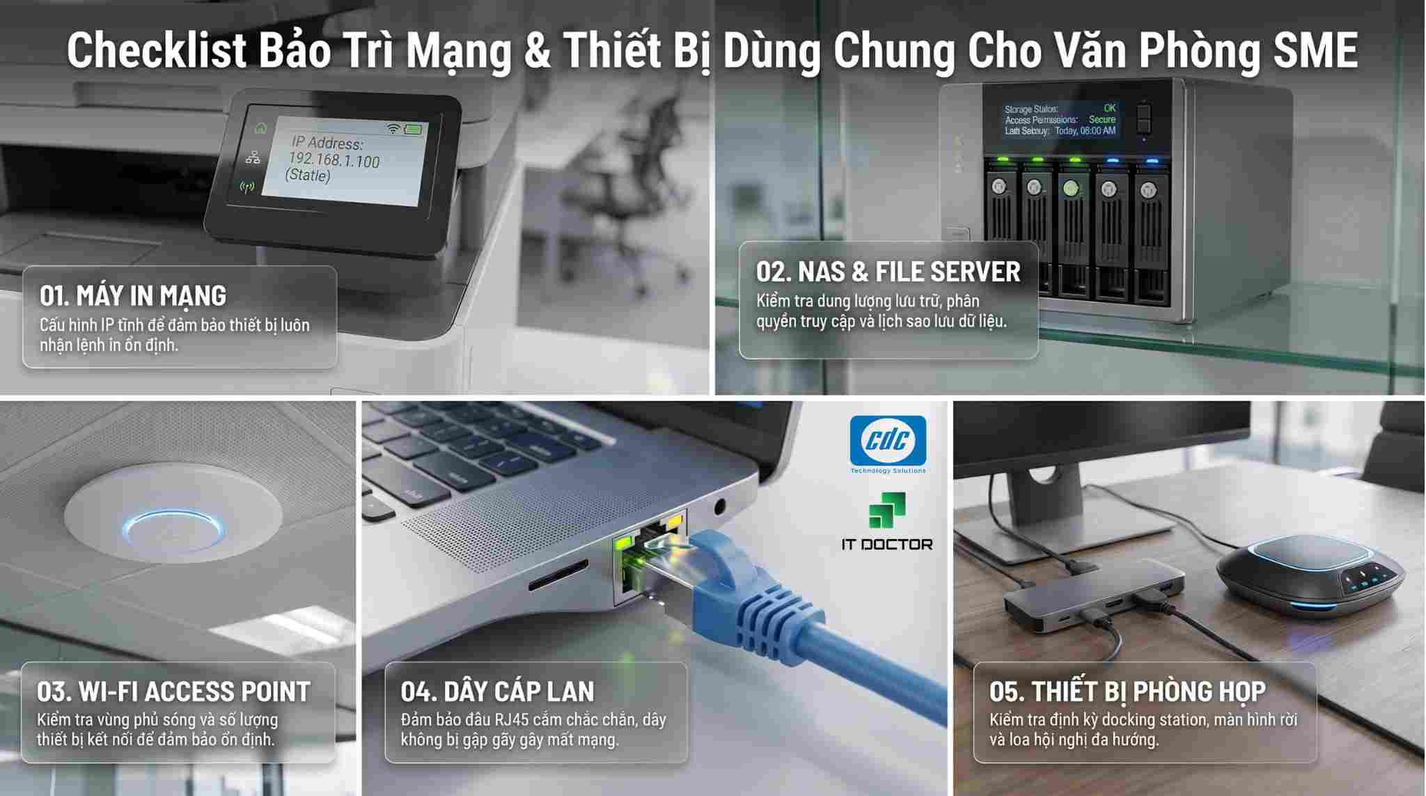 Checklist kết nối mạng và thiết bị dùng chung