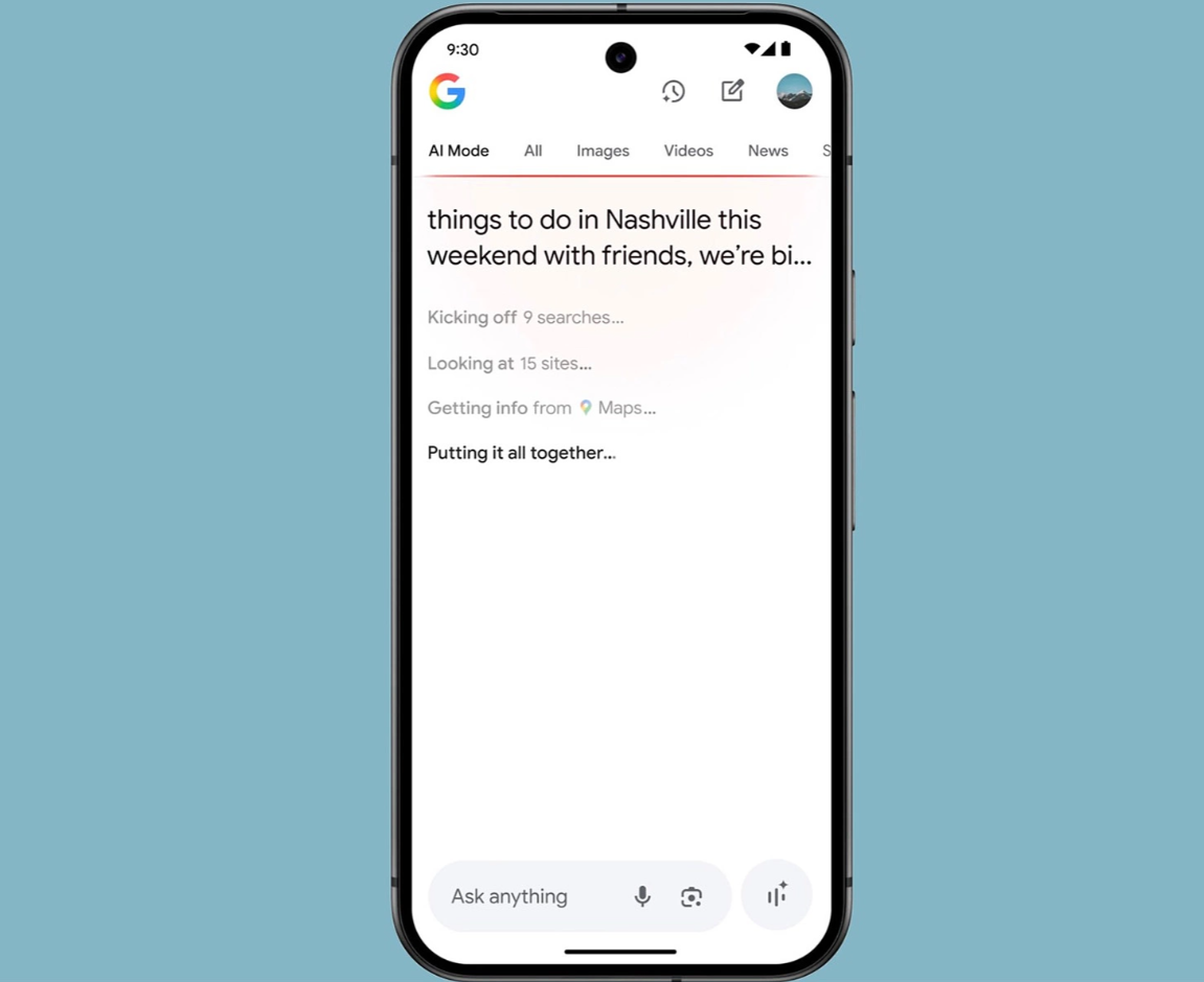 Chế độ AI hiển thị dưới dạng tab trên Google Search.