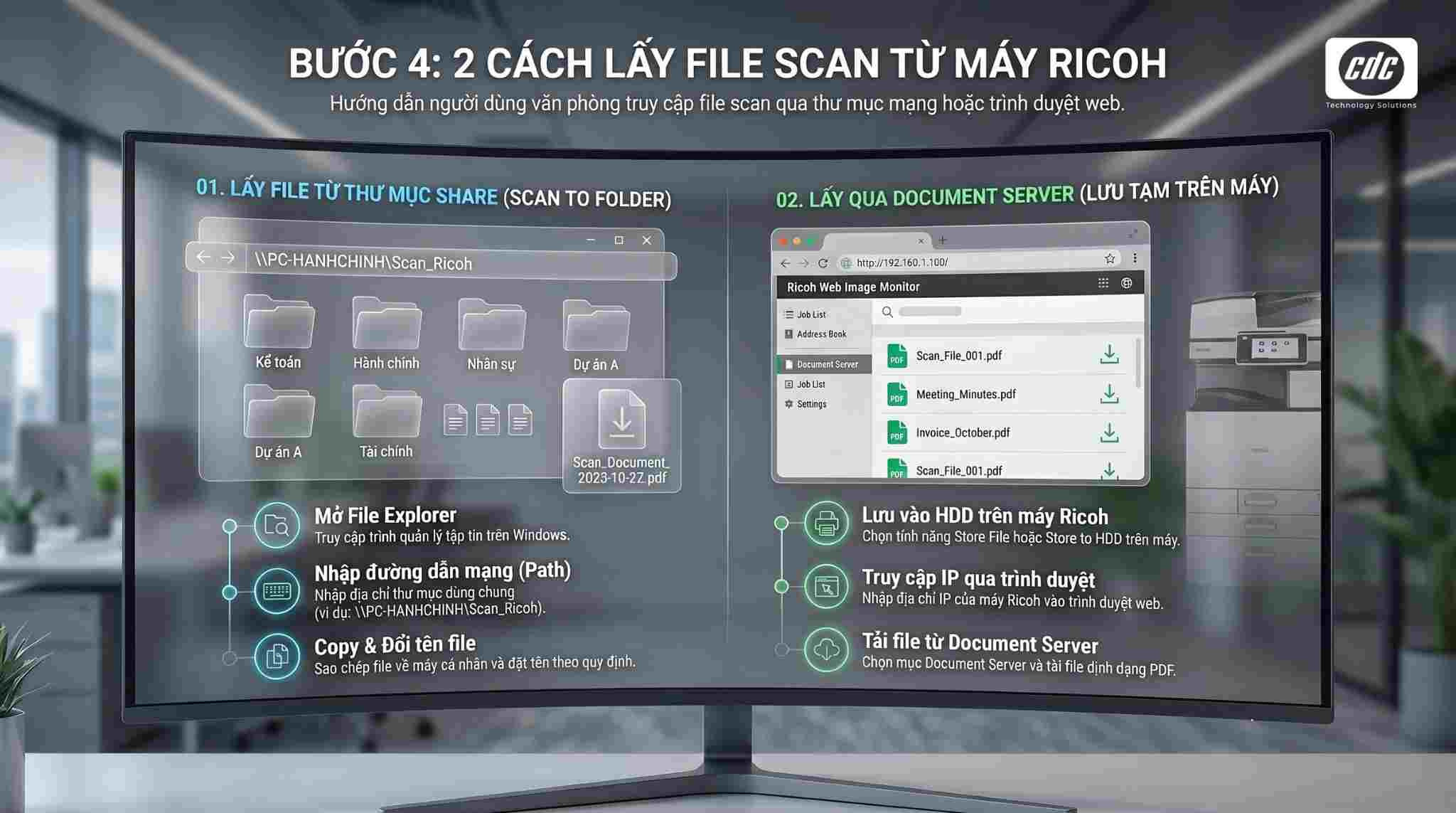 Cách lấy file scan từ máy photocopy Ricoh với 2 trường hợp