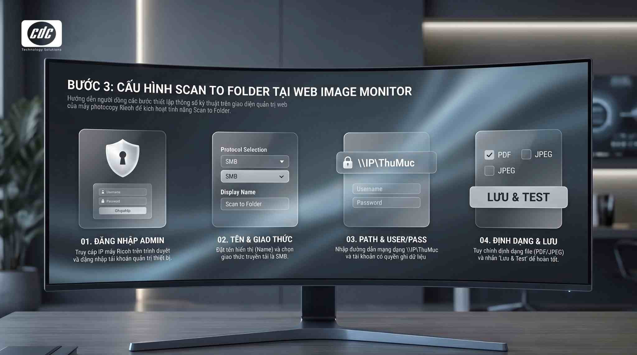 Đăng nhập Web Image Monitor và cấu hình Scan to Folder