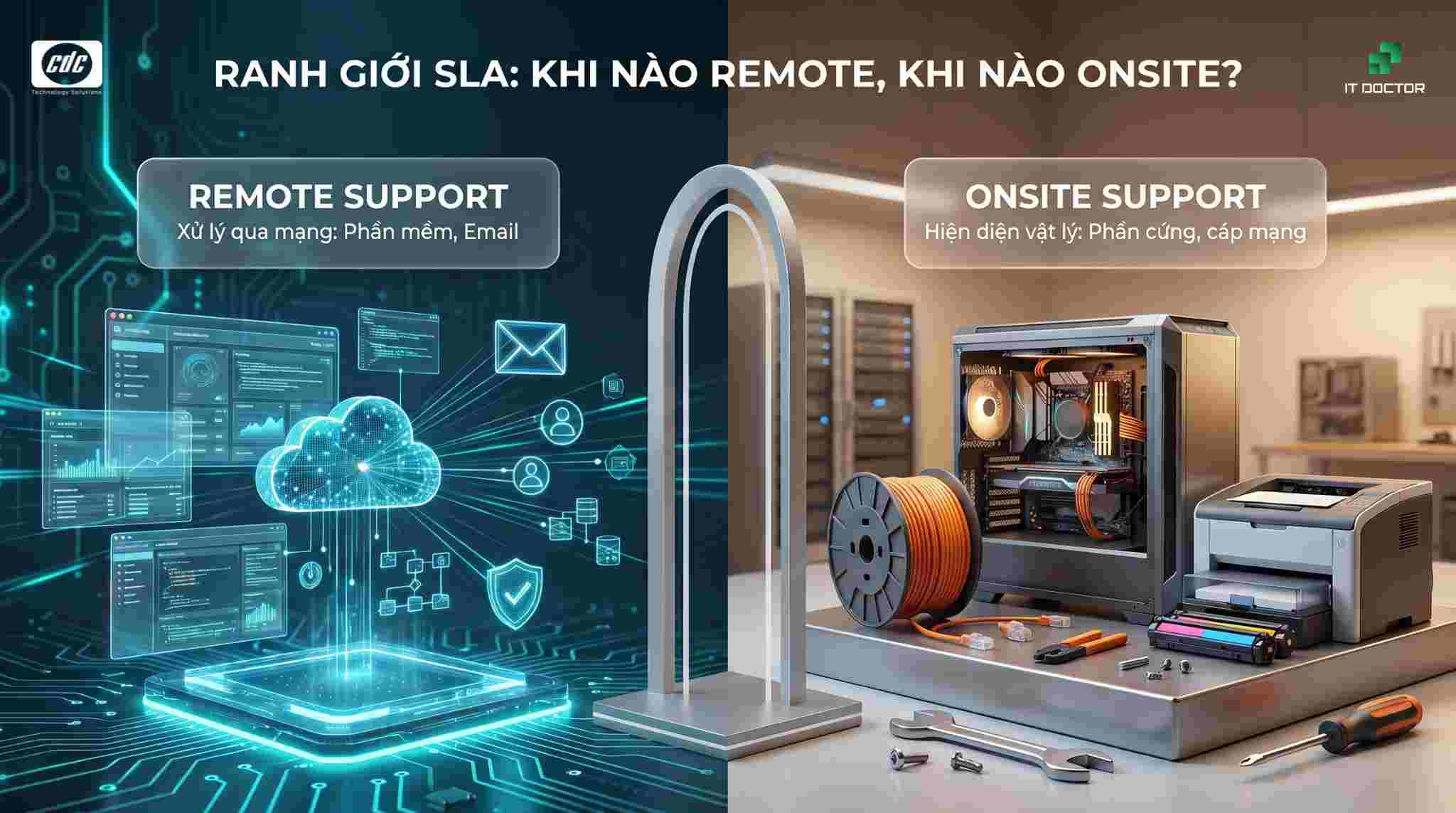Ranh giới giữa hỗ trợ từ xa và thời gian onsite
