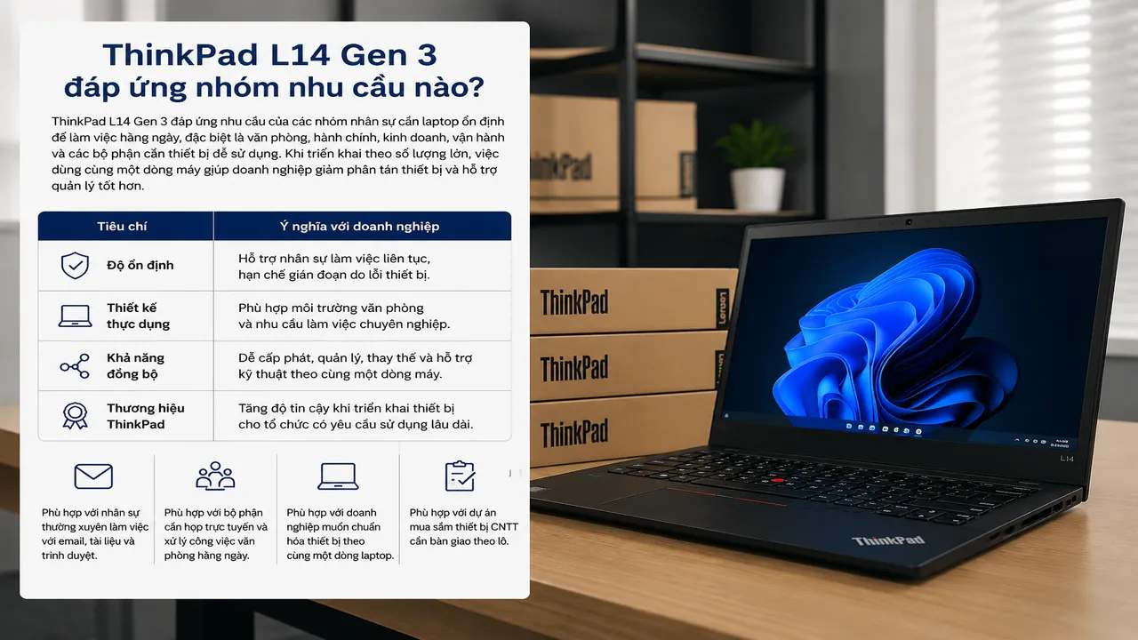 Lenovo ThinkPad L14 Gen 3 phù hợp cho môi trường doanh nghiệp
