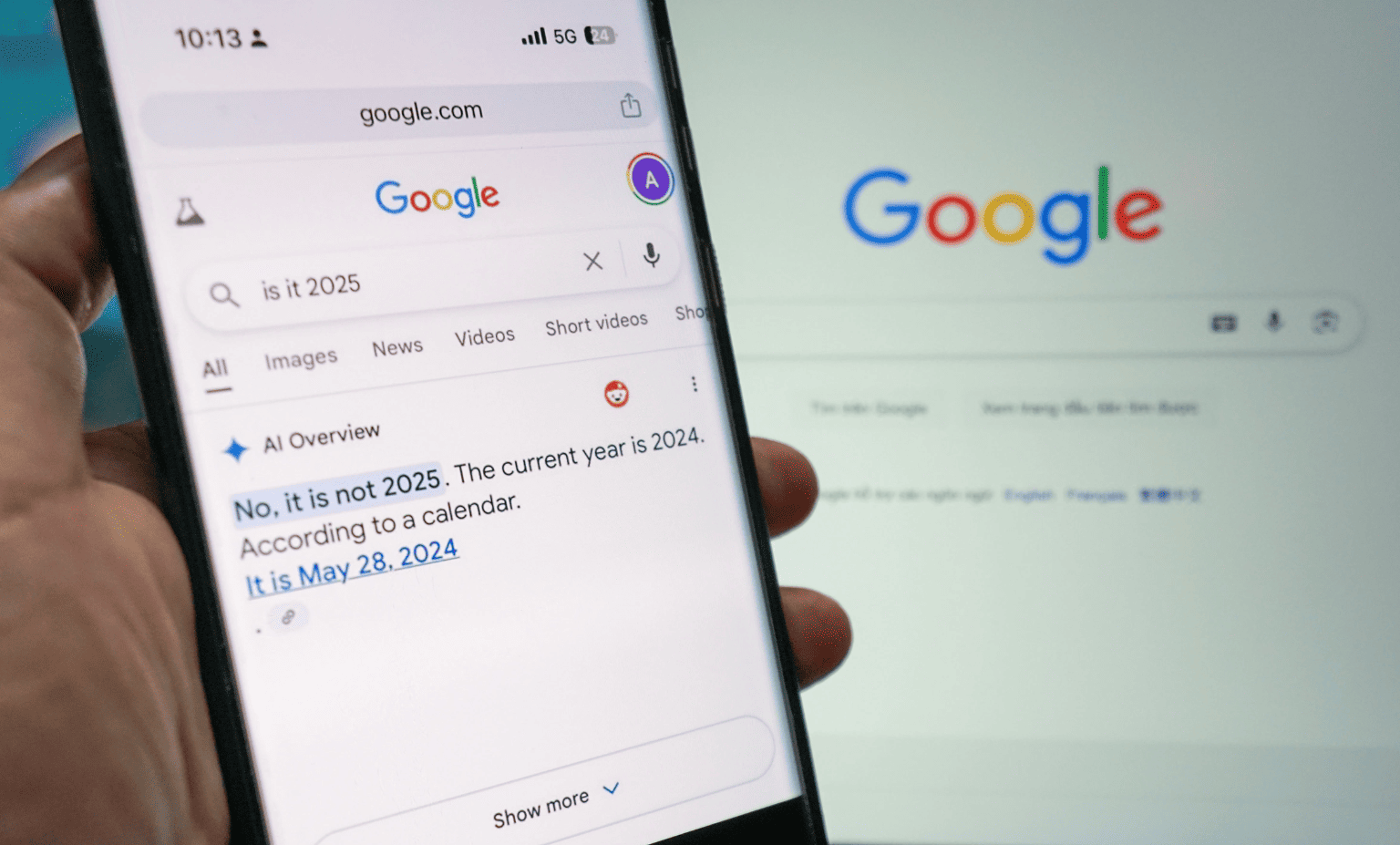 Phản hồi của Google cho câu hỏi về năm hiện tại.