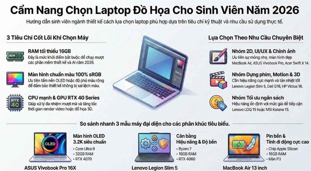 Các tiêu chí cần thiết khi mua laptop cho sinh viên đồ họa