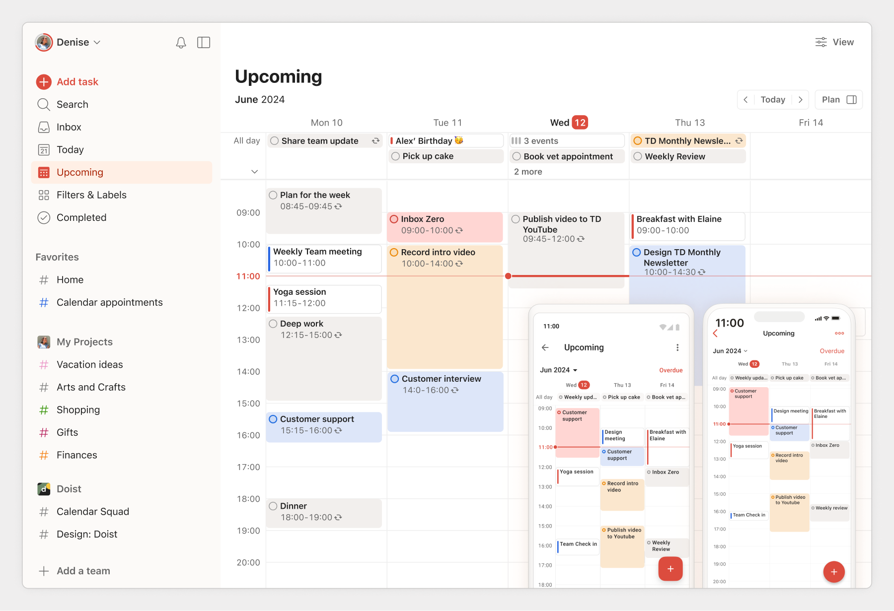Todoist hiển thị theo dạng timeline dễ theo dõi, tích hợp với app khác để nhắc việc cực nhanh