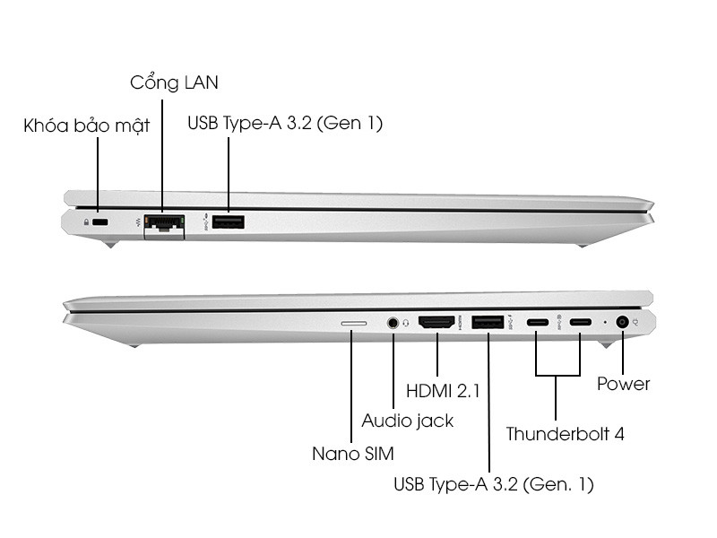 Laptop HP ProBook 450 G10 9H8H1PT được trang bị đầy đủ các cổng kết nối hiện đại, giúp kết nối dễ dàng với các thiết bị ngoại vi