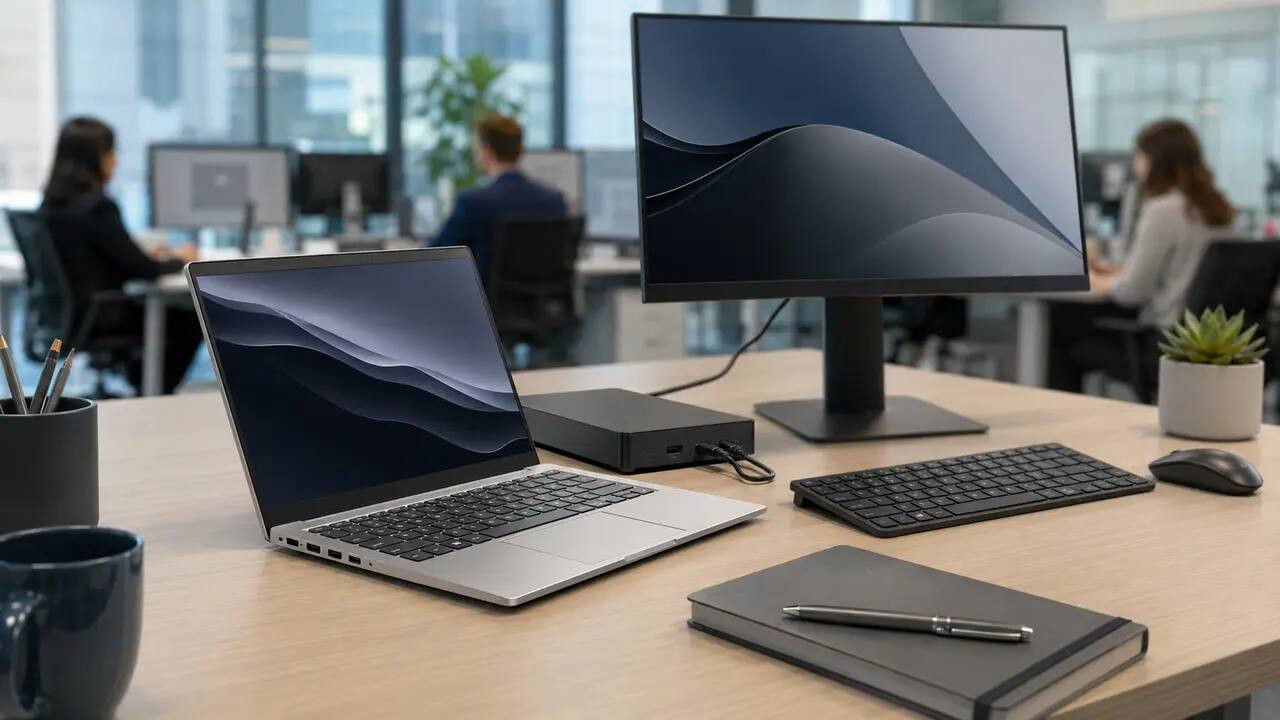 Laptop Dell Pro trong không gian làm việc chuyên nghiệp của doanh nghiệp