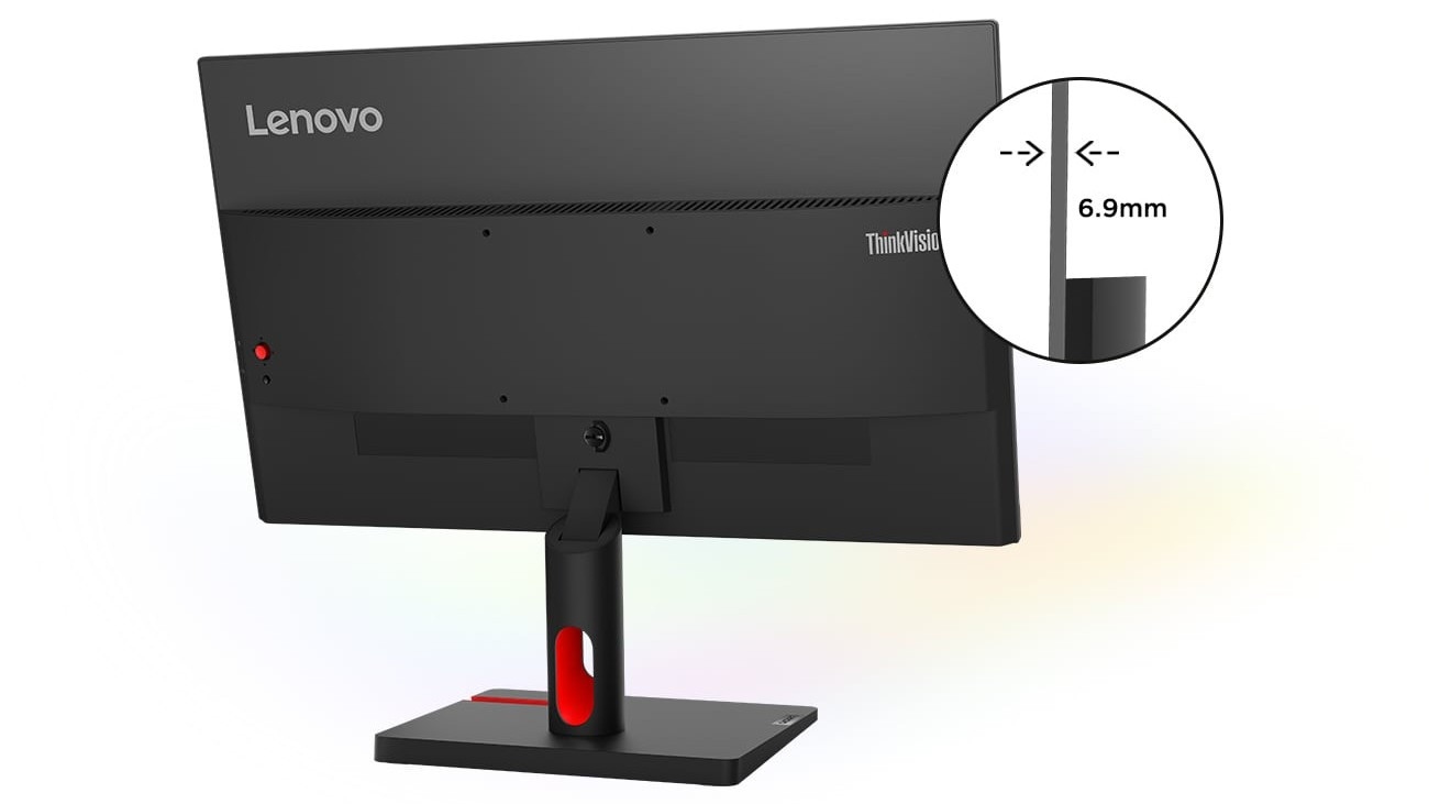 ThinkVision S27i-30 sở hữu thiết kế viền mỏng chỉ 2.3 mm, độ dày màn hình chỉ 6.9 mm phù hợp cho các setup đa màn hình hoặc không gian văn phòng hiện đại