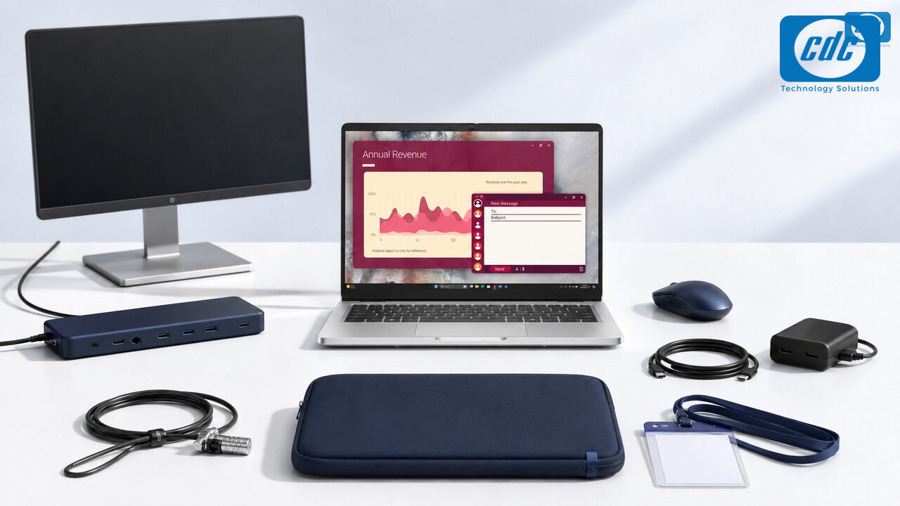 Minh họa các chi phí ngoài giá laptop doanh nghiệp gồm phụ kiện và thiết bị ngoại vi