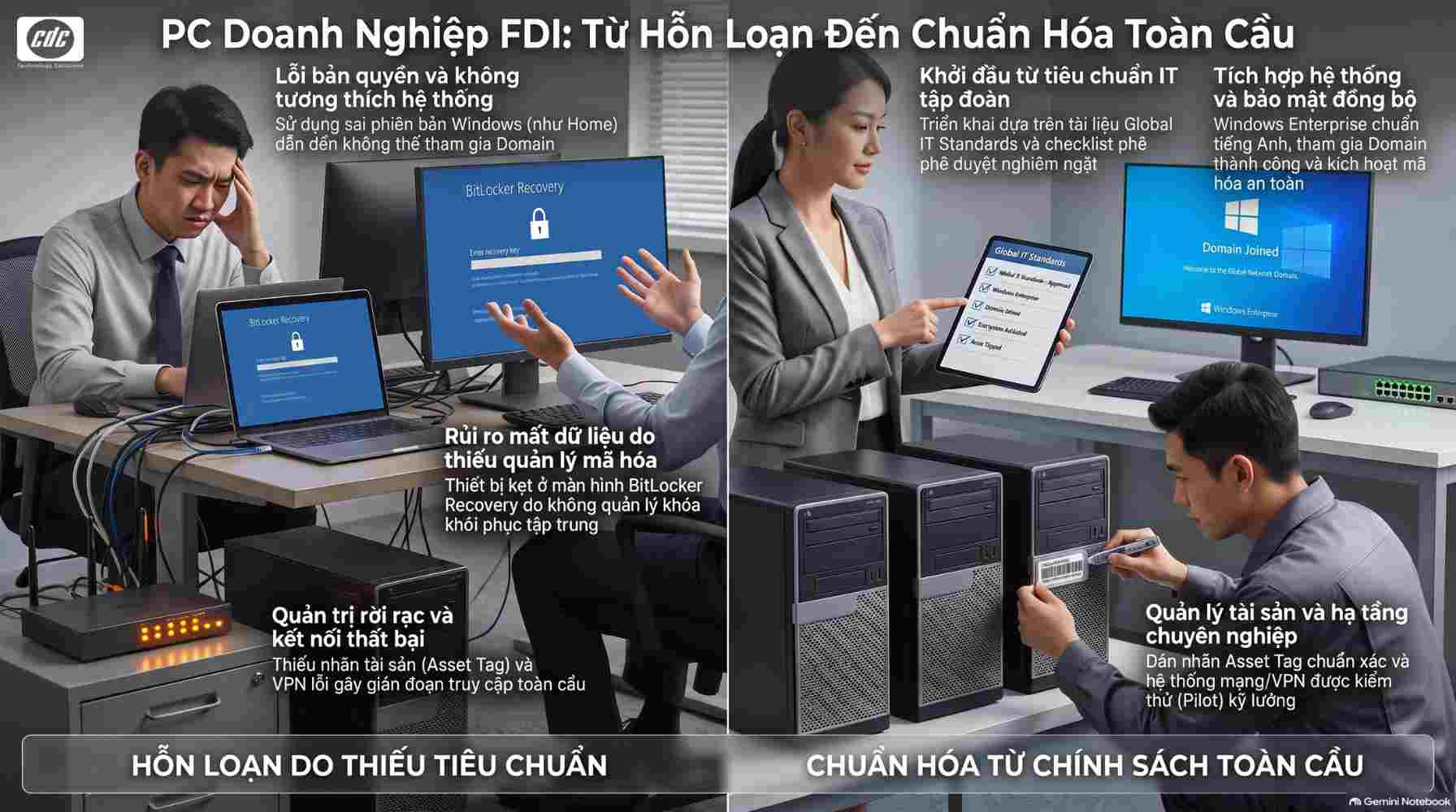 Sai lầm thường gặp và cách chuẩn hóa PC doanh nghiệp FDI