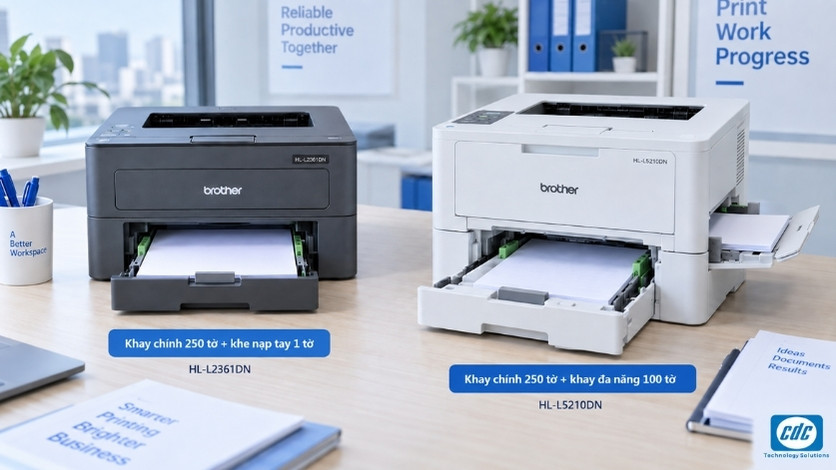 So sánh khay giấy của Brother HL-L2361DN và HL-L5210DN