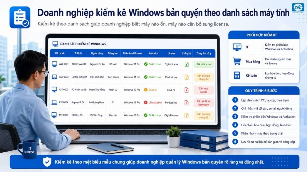 Kiểm kê theo danh sách giúp doanh nghiệp biết máy nào ổn, máy nào cần bổ sung license.