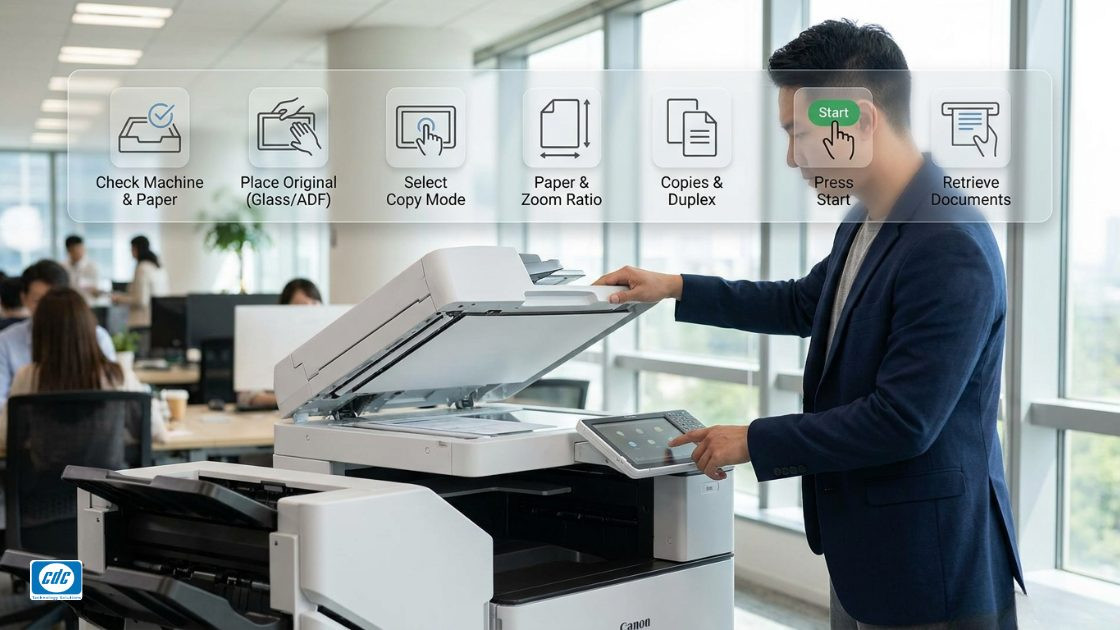 Quy trình photocopy một tài liệu từ đầu đến cuối