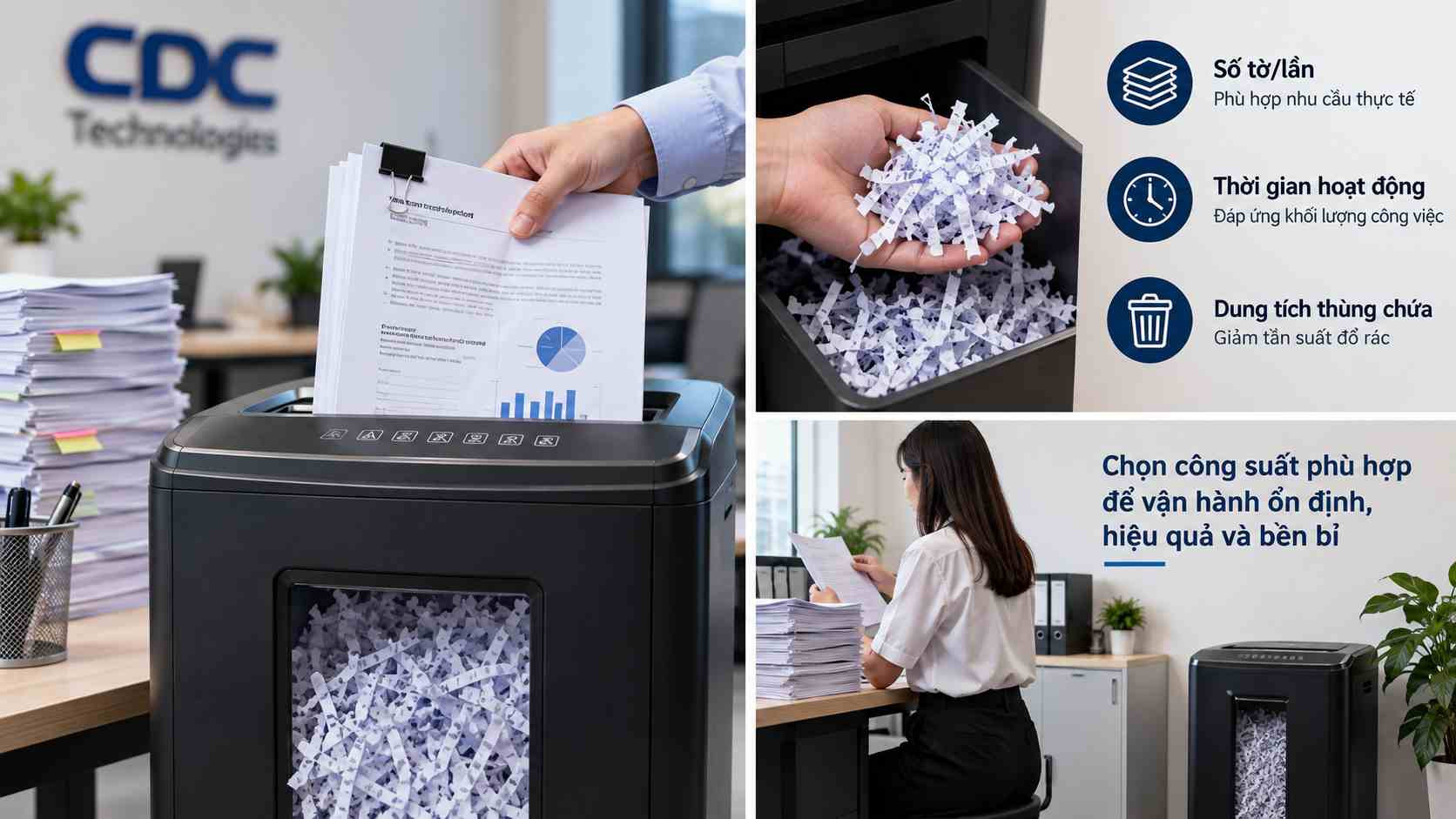 Chọn máy hủy tài liệu theo công suất