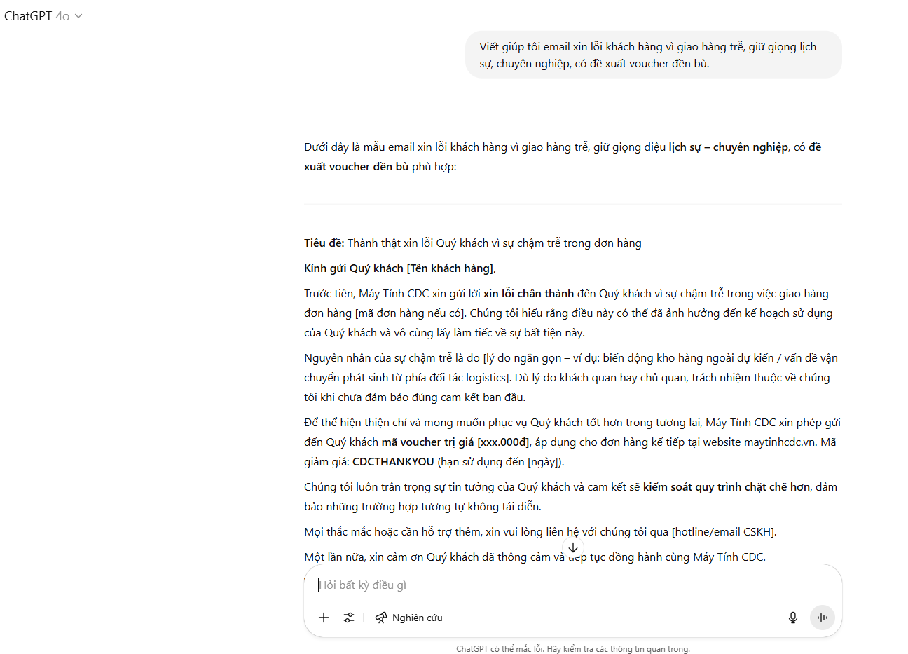 AI giúp viết email chuyên nghiệp theo nhiều ngữ cảnh.