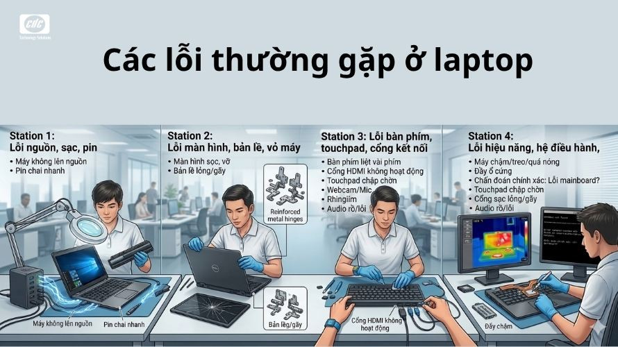 Máy tính CDC nhận thấy đây là những lỗi thường gặp ở laptop khi sửa chữa cho khách hàng.