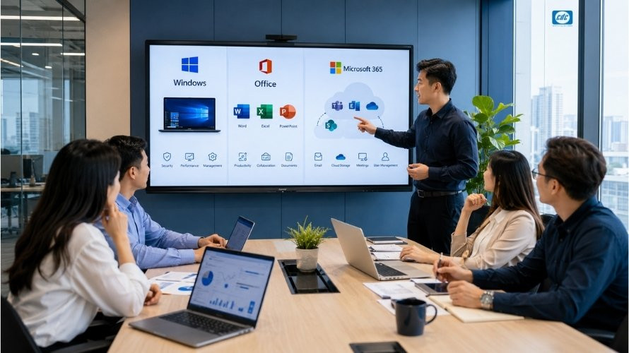 So sánh Windows Office Microsoft 365 bản quyền cho doanh nghiệp