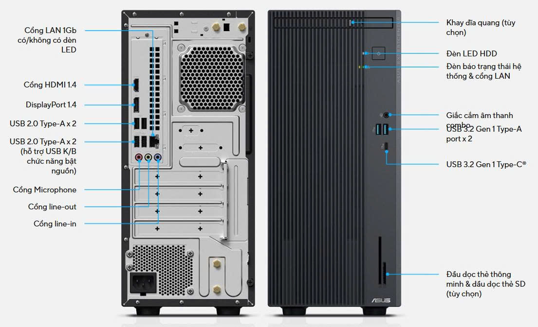 Asus ExpertCenter P500MV sở hữu đầy đủ các cổng kết nối