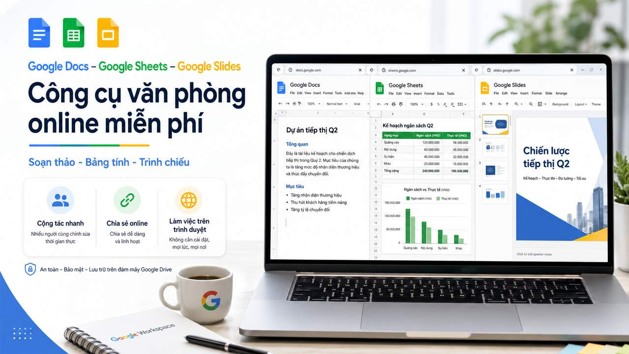 Giao diện Google Docs Google Sheets Google Slides công cụ văn phòng online miễn phí