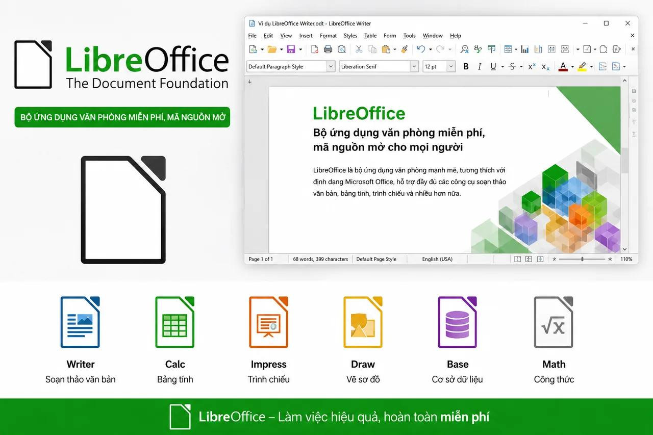 Giao diện phần mềm LibreOffice Writer Calc Impress miễn phí