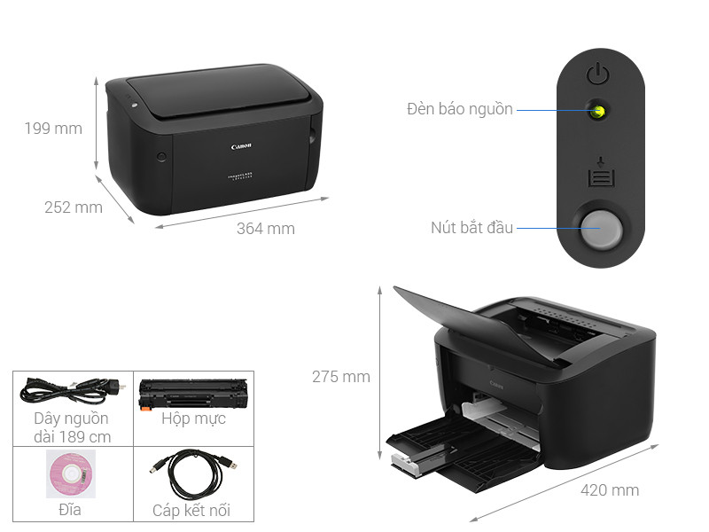 Canon LBP6030B được thiết kế theo phong cách tối giản, dễ dàng đặt tại nhiều vị trí như trên bàn làm việc, kệ sách hoặc góc học tập.