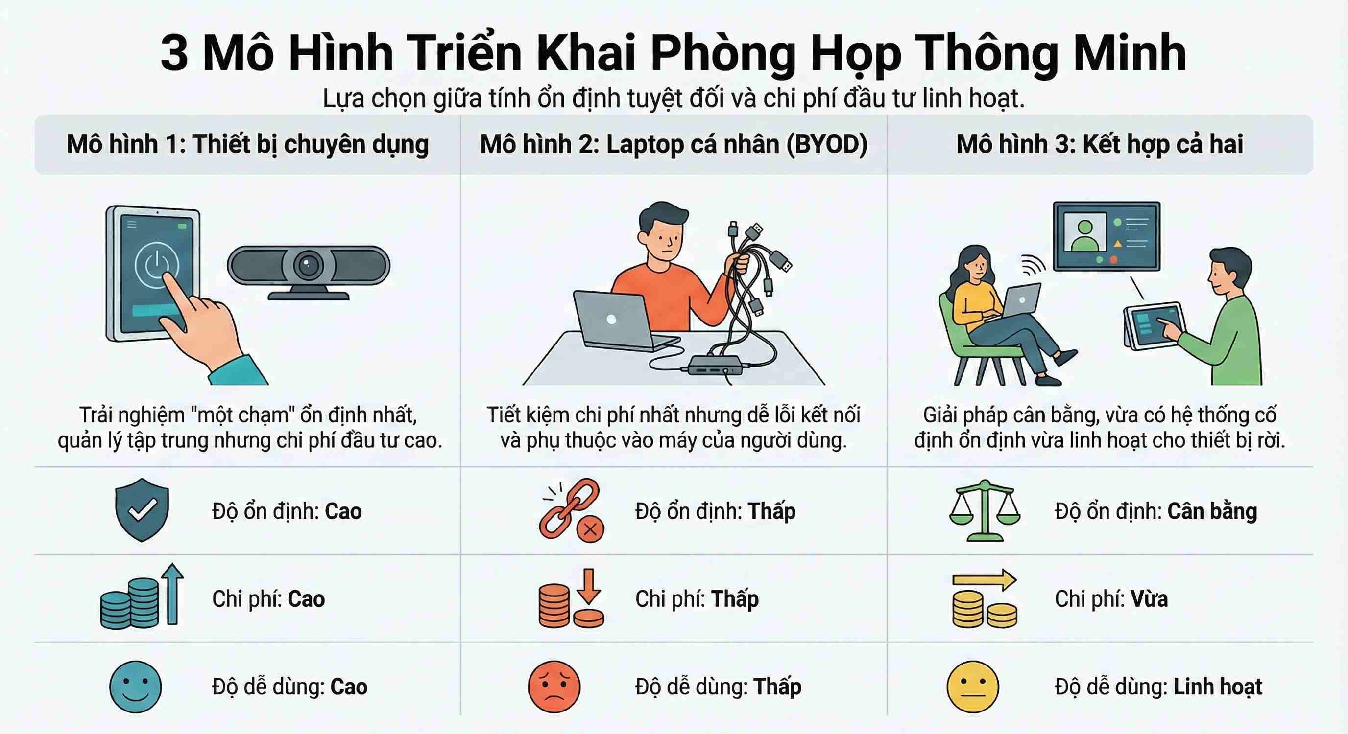 3 mô hình triển khai phòng họp phổ biến