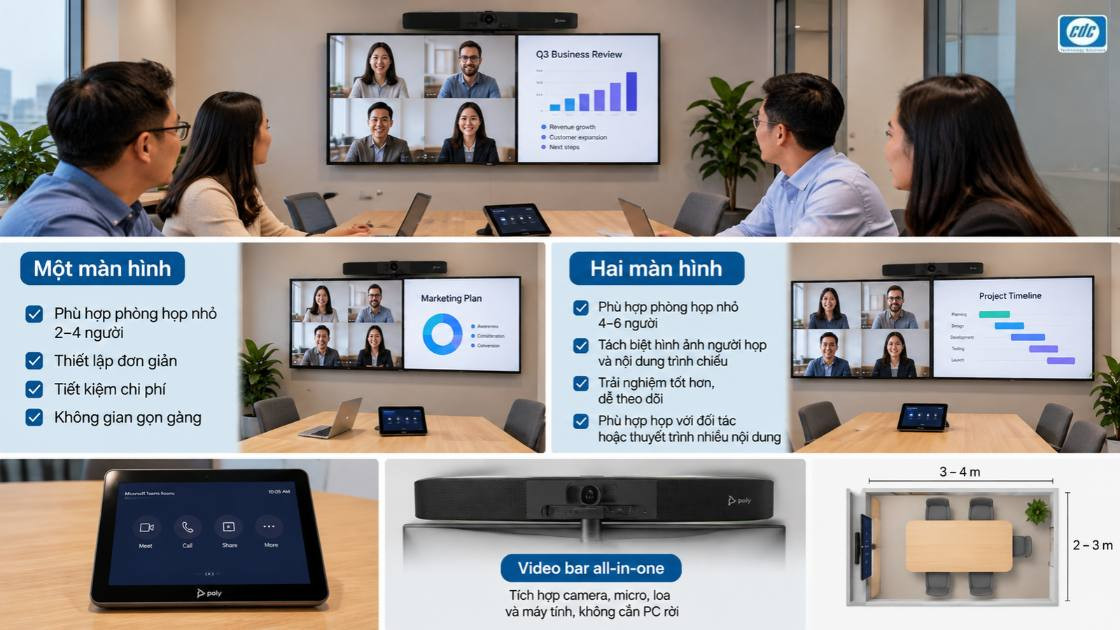 Phòng họp nhỏ nên dùng một hay hai màn hình? (b)