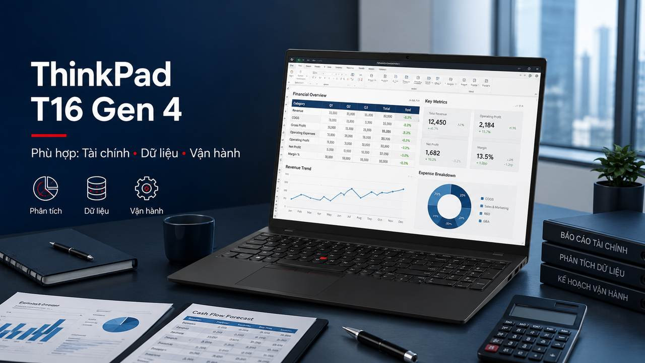 Laptop Lenovo ThinkPad T16 Gen 4 màn hình lớn cho tài chính dữ liệu và vận hành