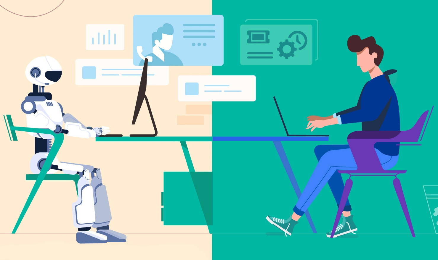 Minh họa con người tương tác với máy móc.