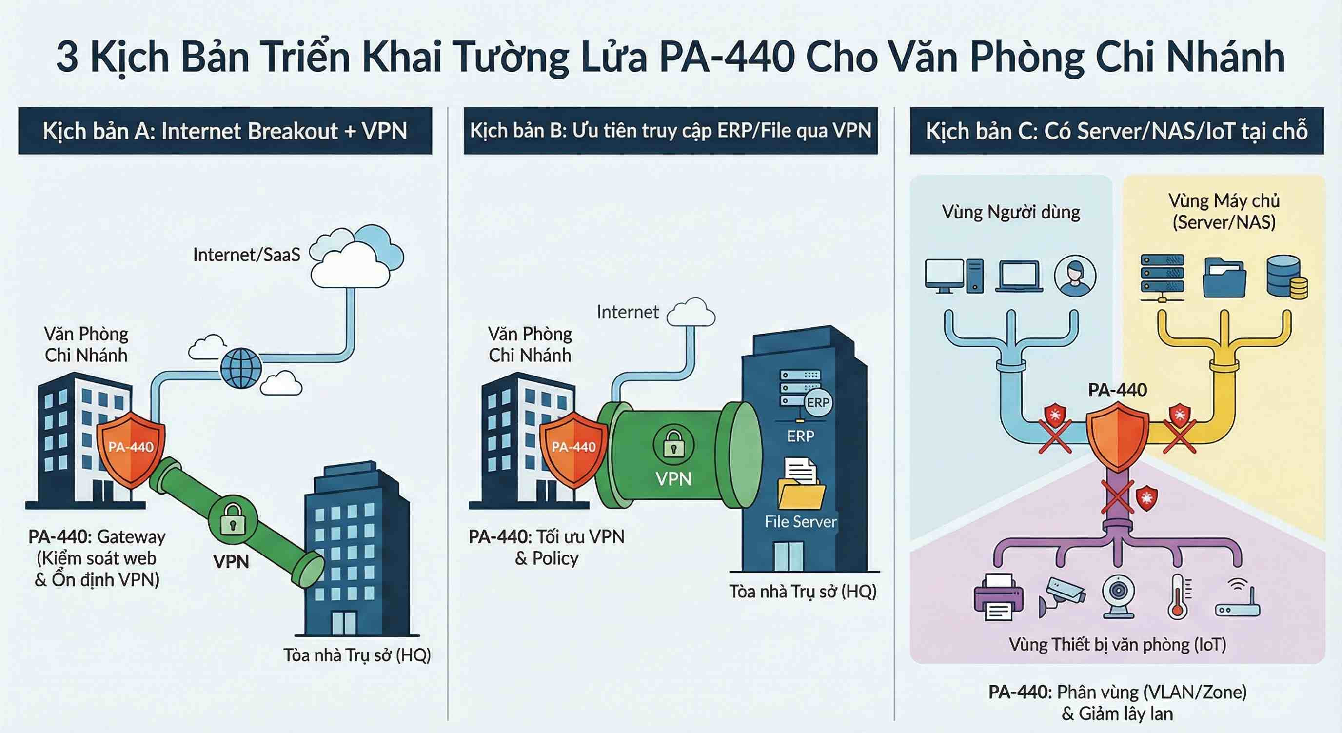3 kịch bản triển khai chi nhánh phổ biến và PA-440 nên đứng ở đâu