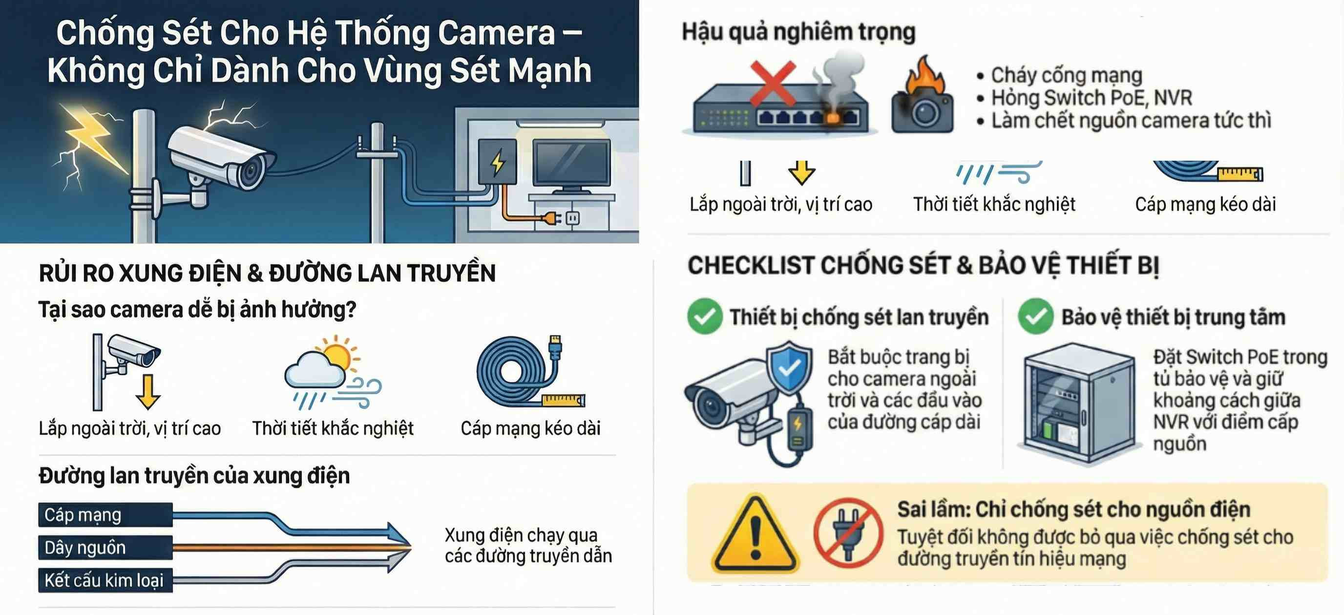 Chống sét cho hệ thống camera – không chỉ dành cho vùng sét mạnh