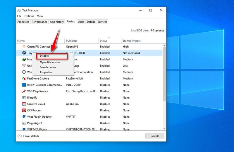 Tắt các chương trình khởi động cùng Windows