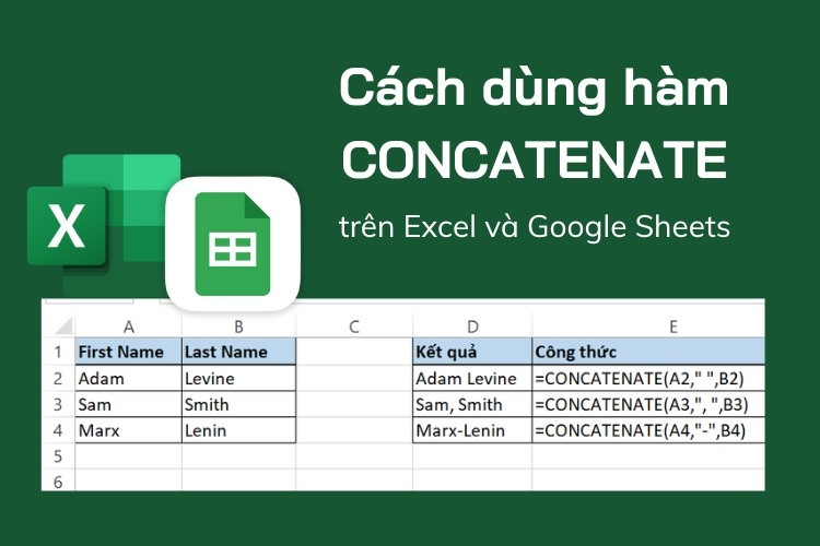 Cách sử dụng hàm CONCATENATE để nối chuỗi trong Excel