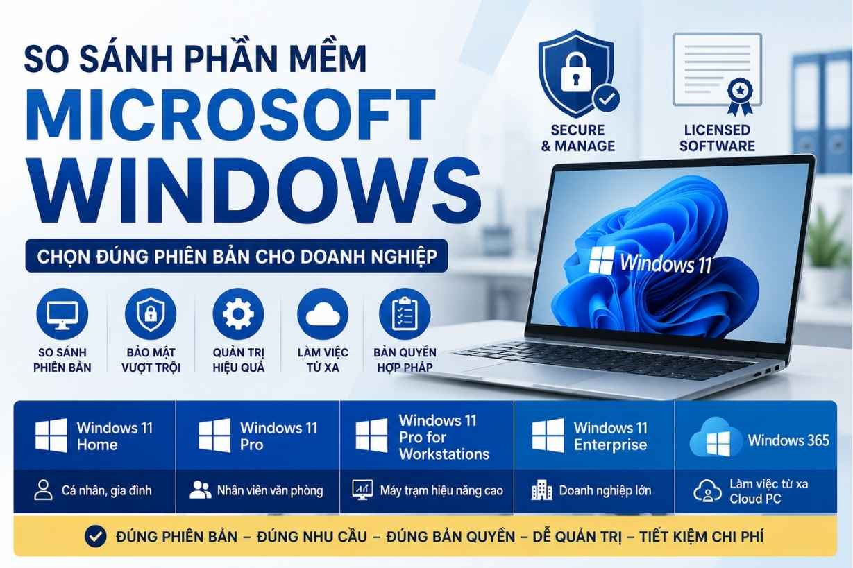So sánh phần mềm Microsoft Windows cho doanh nghiệp 2026