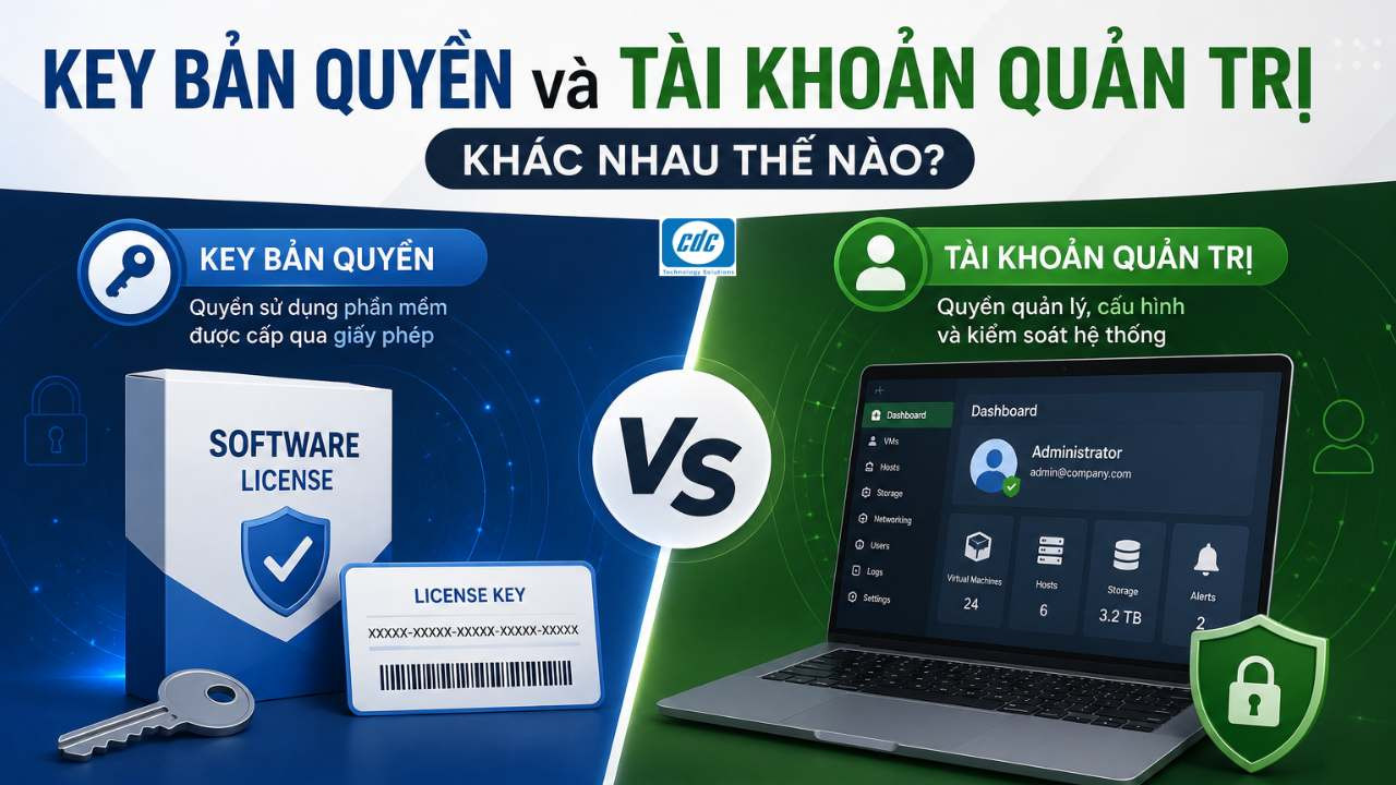 Key bản quyền và tài khoản quản trị khác nhau thế nào?