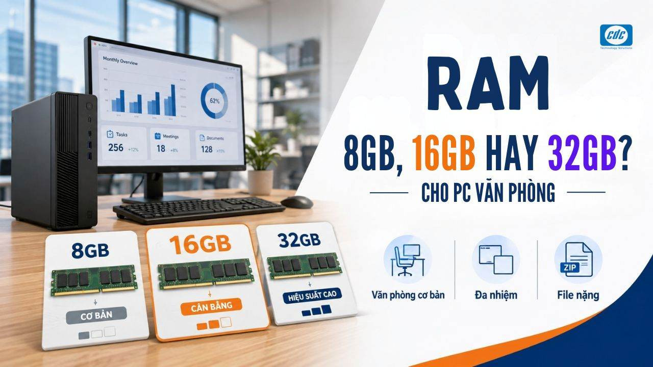 Doanh nghiệp nên chọn RAM 8GB, 16GB hay 32GB cho PC văn phòng?