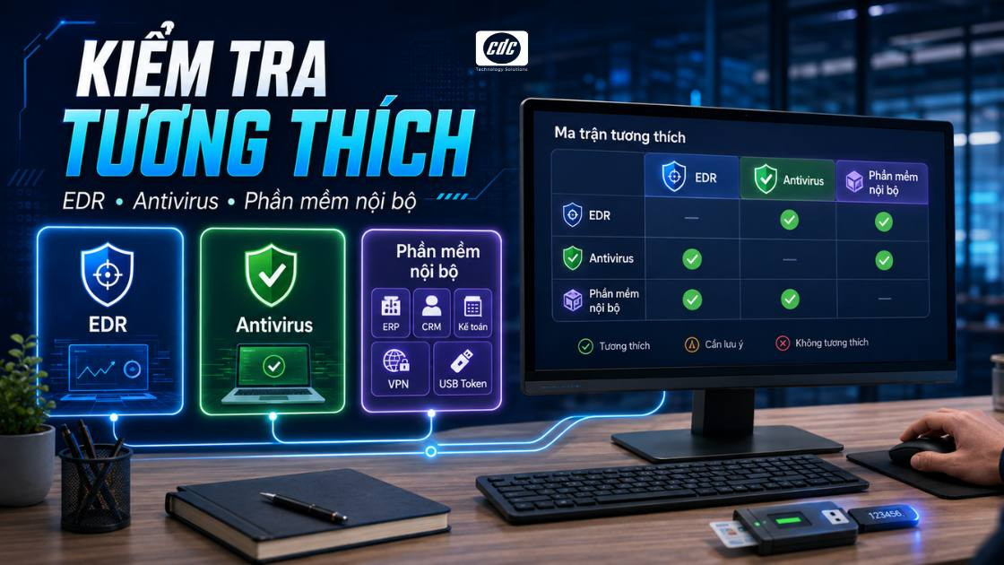 Kiểm tra tương thích EDR, antivirus và phần mềm nội bộ doanh nghiệp