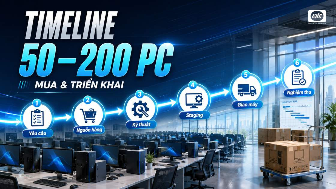 Timeline mua và triển khai 50–200 PC: Cách lập tiến độ
