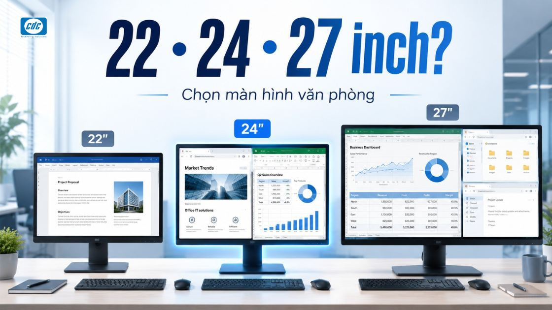 Chọn màn hình 22, 24 hay 27 inch cho bộ PC văn phòng