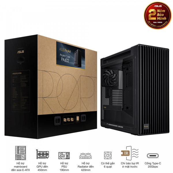 Vỏ case máy tính ASUS ProArt PA602 WOOD TG PWM BLACK  (kính cường lực )