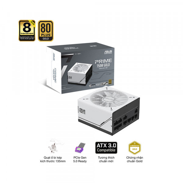 Nguồn máy tính  ASUS PRIME 750W GOLD AP-750G (80 PLUS GOLD, MÀU TRẮNG)
