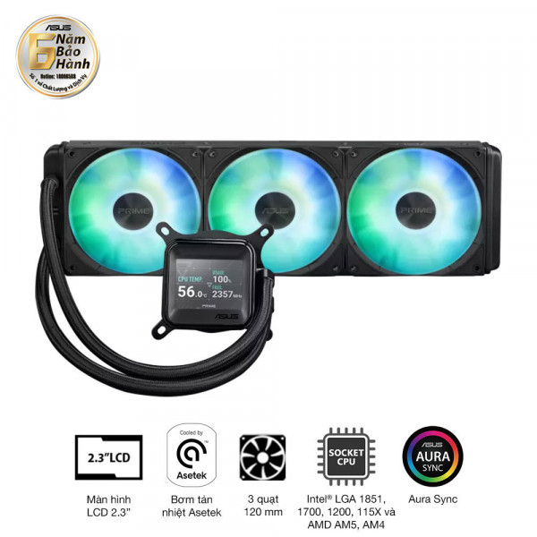 Tản nhiệt nước AIO ASUS PRIME LC 360 LCD ARGB (tích hợp màn 2.3
