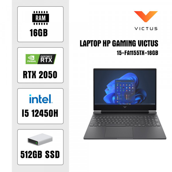 Laptop HP Gaming Victus 15-fa1155TX-16GB (i5 12450H/16GB/ 512GB/ RTX 2050 4GB/15.6 inch FHD/W11)