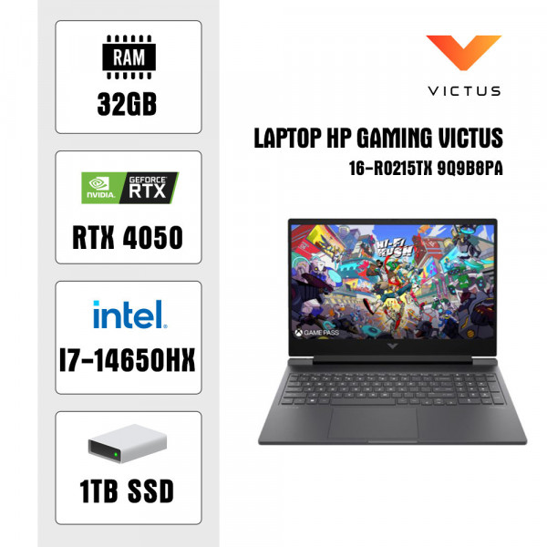 Laptop HP Gaming Victus 16-r1176TX A2NN0PA (i7 14650HX/ 32GB/ 1TB SSD/ RTX 4050 6GB/ 16.1 inch FHD/ W11)