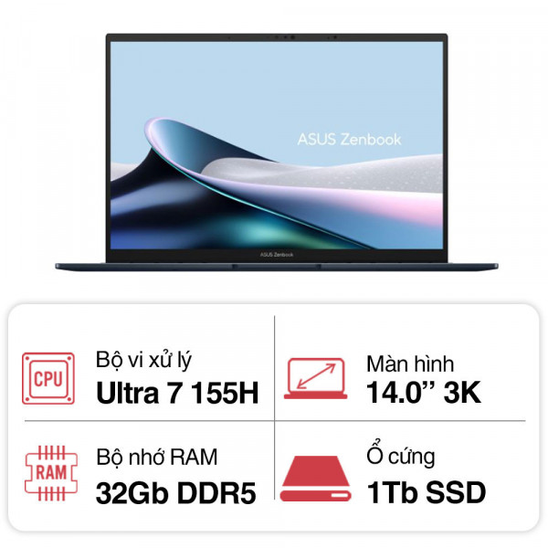 Laptop Asus Zenbook 14 OLED UX3405MA-PP152W (Ultra 7 155H /32GB /1TB/14 inch/W11)