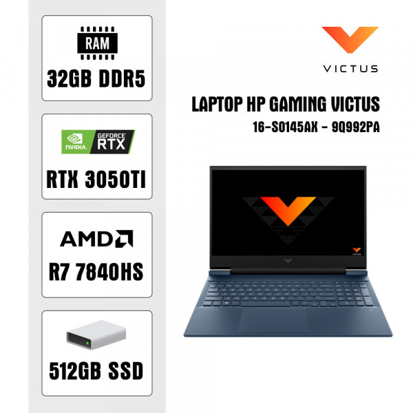 Laptop HP Gaming Victus 16-s0145AX - 9Q992PA (R7 7840HS/32GB/512GB SSD/RTX 3050 6Gb/16.1 inch/W11)