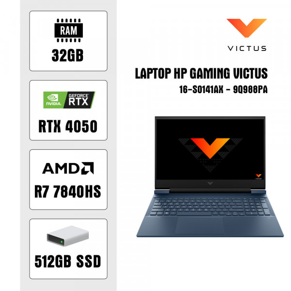 Laptop HP Gaming Victus 16-s0141AX - 9Q988PA (R7 7840HS/32GB/512GB SSD/RTX 4050 6GB/16.1 inch/W11)