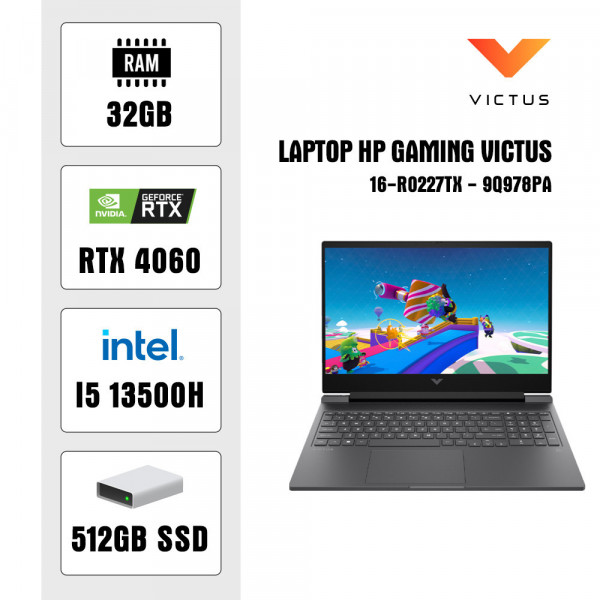 Laptop HP Gaming Victus 16-r0227TX - 9Q978PA ( i5 13500H/32GB/512GB SSD/RTX 4060 8GB/16.1 inch FHD/W11)