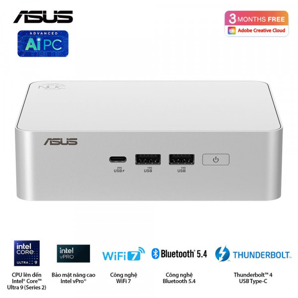 Máy tính Mini PC Asus NUC 15 Pro Plus Tall NUC15CRSU5 (Ultra 5 225H/ NoOS/ 3Y/ Vỏ nhôm)